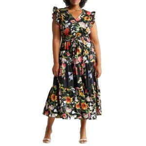 Anne Klein WomensTiered Dress Sz L Large  Ruffle Floral Cottagecore country